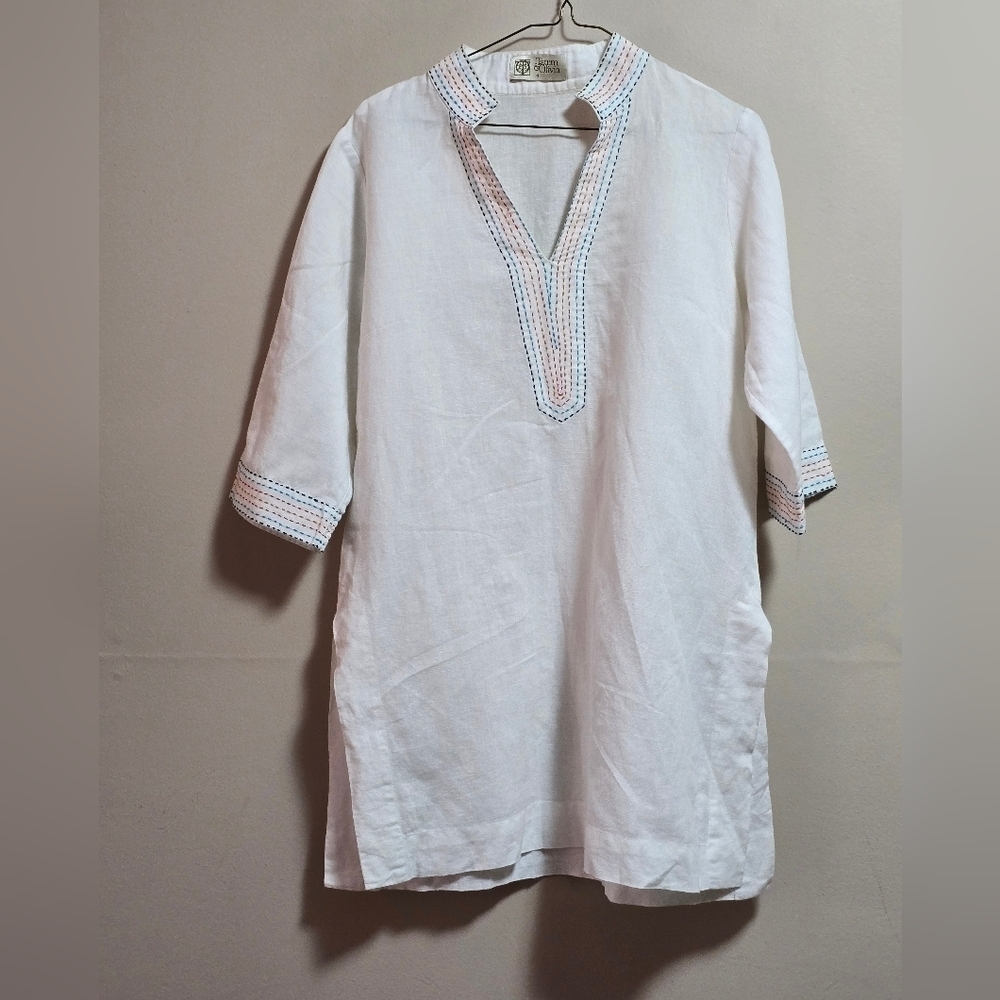 Tatum & Olivia long sleeve colorful embroidered linen coverup tunic size 4